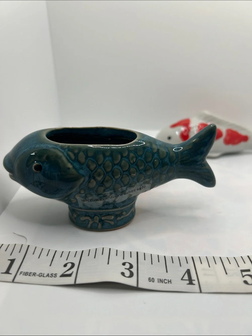 Ceramic Koi Fish Figurine Set - Blue, White & Red, Orange